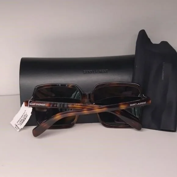 New Authentic Tortoise Square Sunglasses with Black Case SL 174 002 - Picture 3 of 11